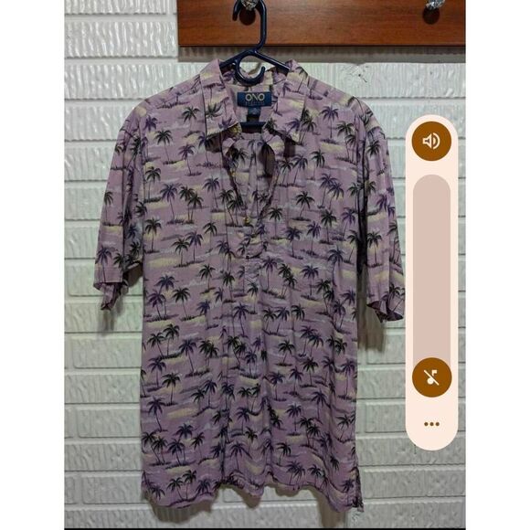 ONO & Co Men's Lavender Palm Tree Pattern 1/4 Button Short-Sleeve Shirt Size XL - Picture 1 of 5
